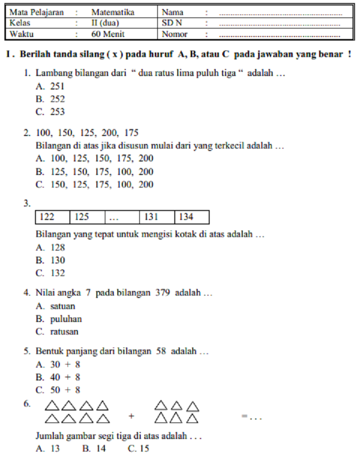 10 Contoh Soal PTS Matematika Kelas 2 SD Semester 1 Terbaru yang Sering Muncul di Ujian