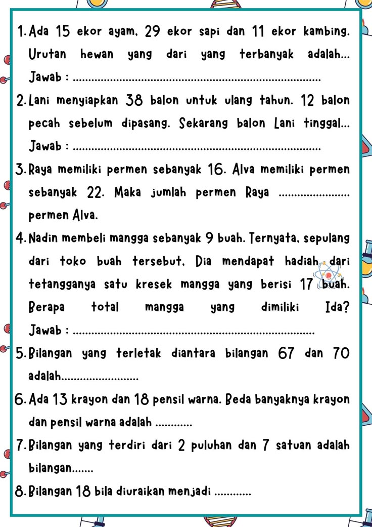 Contoh Soal Calistung Anak Tk Terbaru 2019 131 Matematik