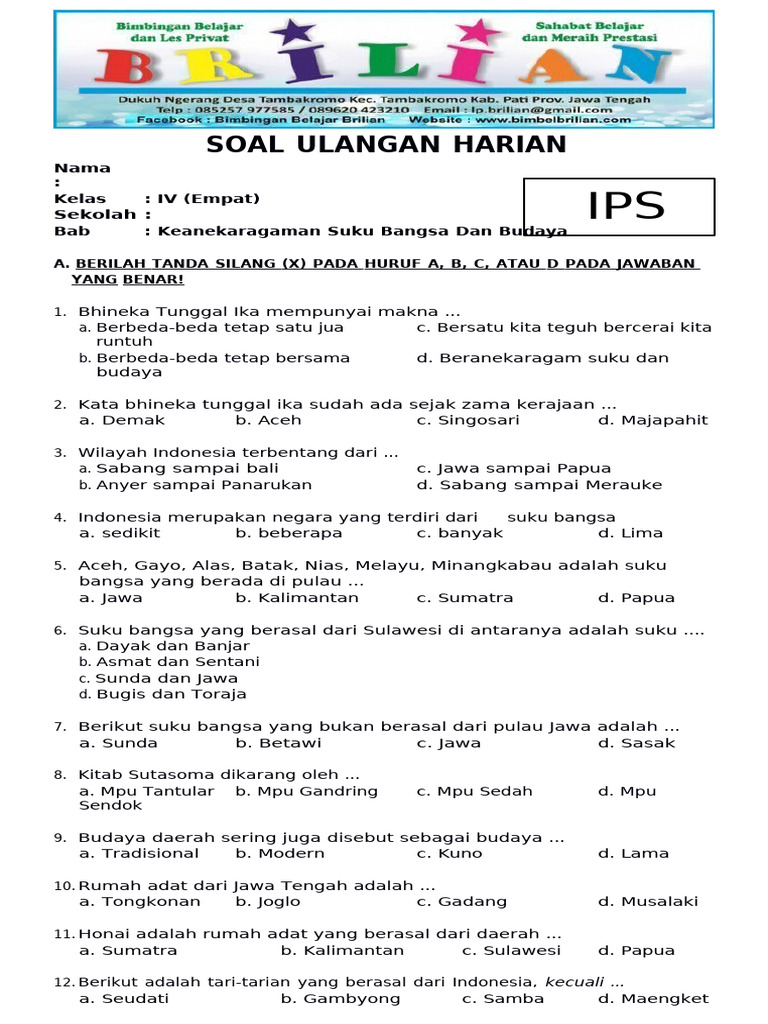 377101764-Soal-IPS-Kelas-4-SD-Bab-4-Keanekaragaman-Suku-Bangsa-Dan