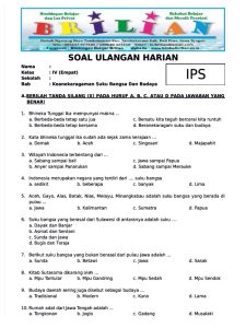 PDF Soal Ips Kelas 4 SD Bab 4 Keanekaragaman Suku Bangsa Dan Budaya Dan