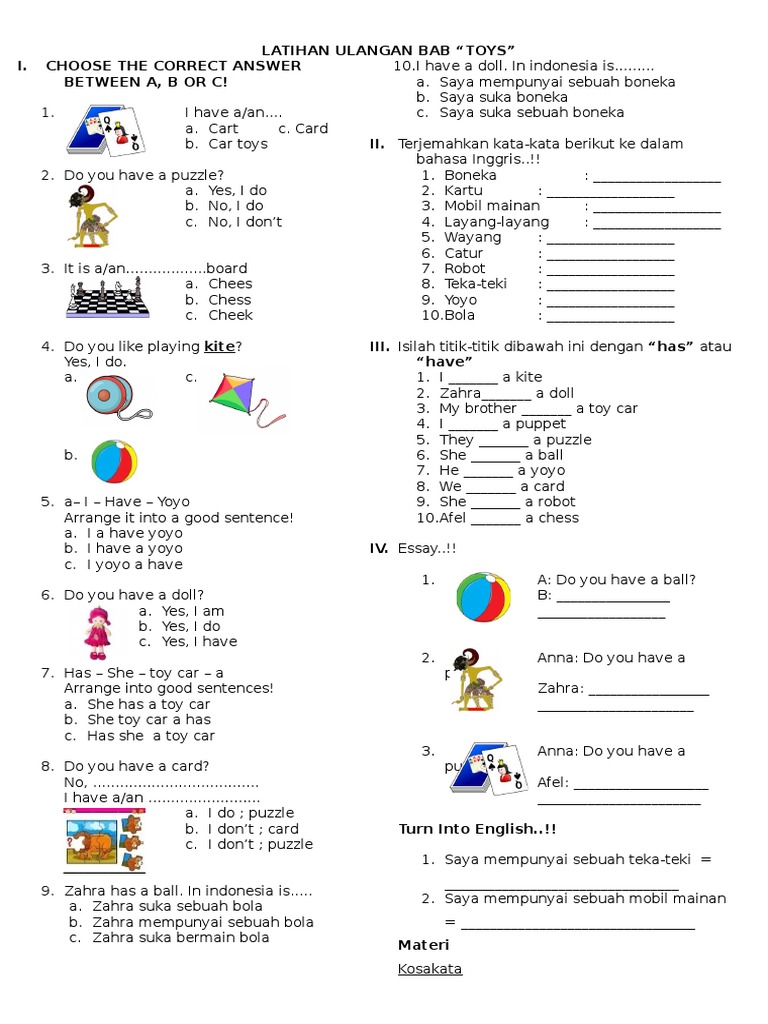 soal pas kelas 2 bahasa inggris