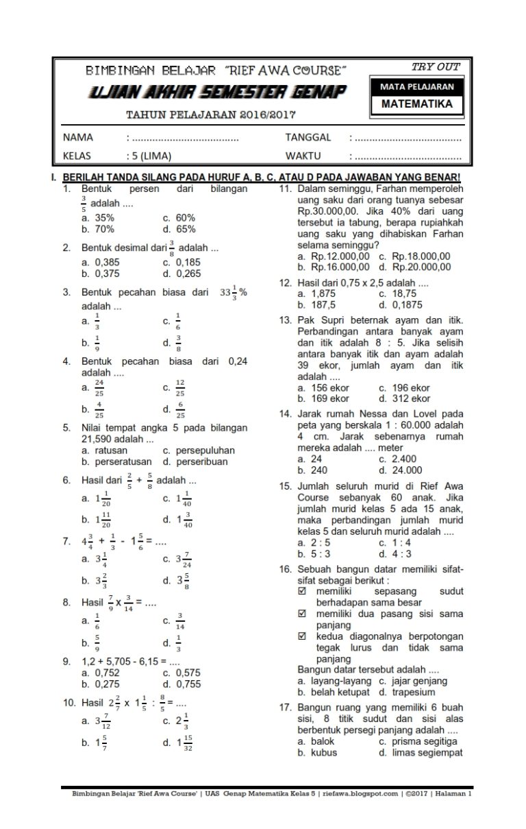 soal ukk sd kelas 5 semester 2 soal ukk sd kelas 5 semester 2