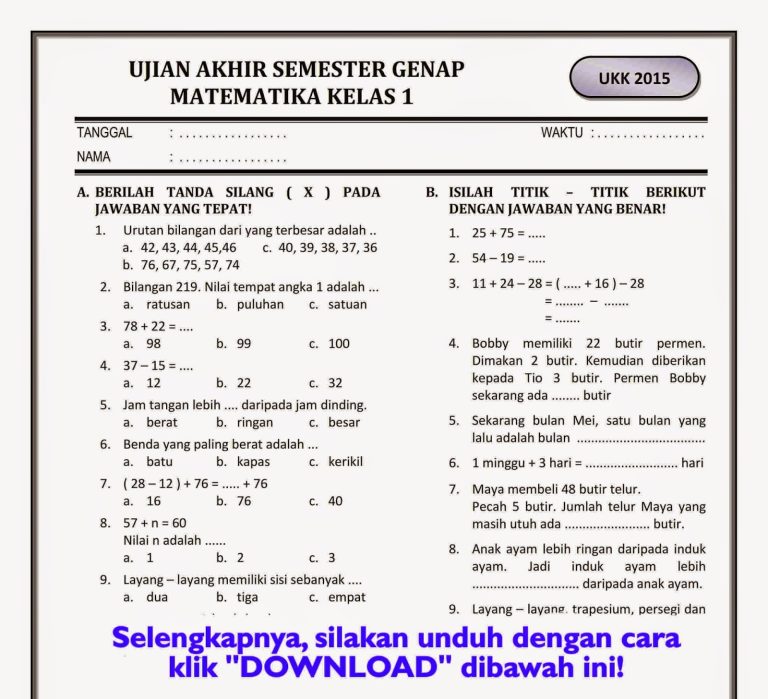 5 Contoh Soal Kelas 4 Semester 1 yang Wajib Dikuasai Sebelum Ujian STS 2026 5 Contoh Soal Kelas 4 Semester 1 yang Wajib Dikuasai Sebelum Ujian STS 2026