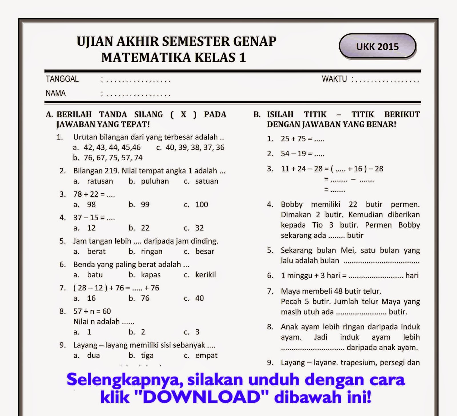 5 Contoh Soal Kelas 4 Semester 1 yang Wajib Dikuasai Sebelum Ujian STS 2026 5 Contoh Soal Kelas 4 Semester 1 yang Wajib Dikuasai Sebelum Ujian STS 2026