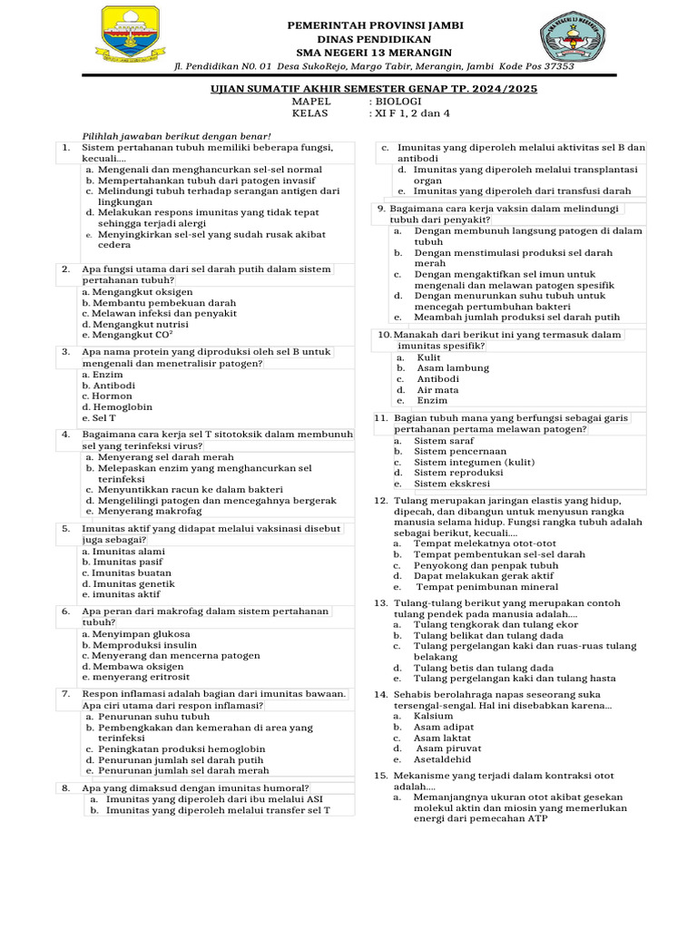 Ujian Biologi Kelas XI Semester Genap PDF