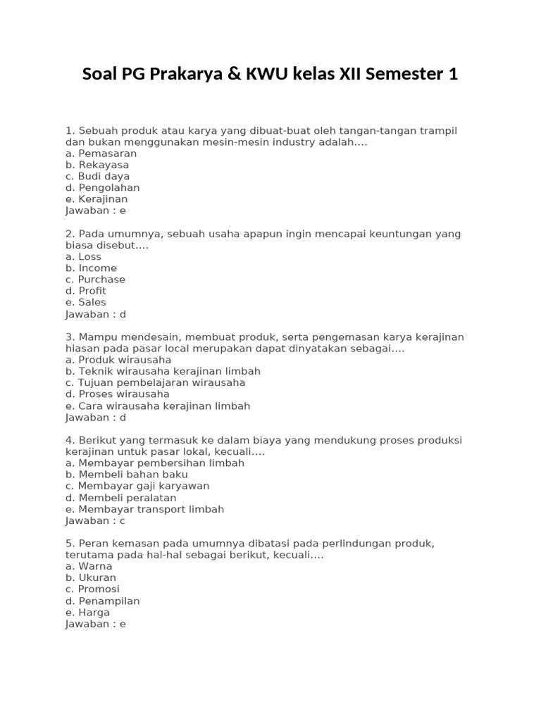 5 Rahasia Kumpulan Soal KWU Kelas 12 Semester 1 yang Wajib Kamu Kuasai Sebelum Ujian