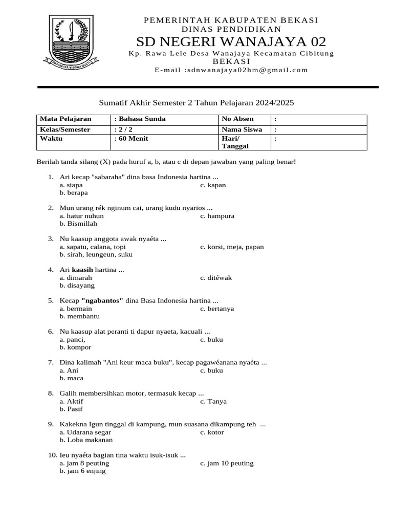5 Soal Basa Sunda Kelas 4 Semester 2 Paling Sering Muncul di Cerdas Cermat, Wajib Tahu