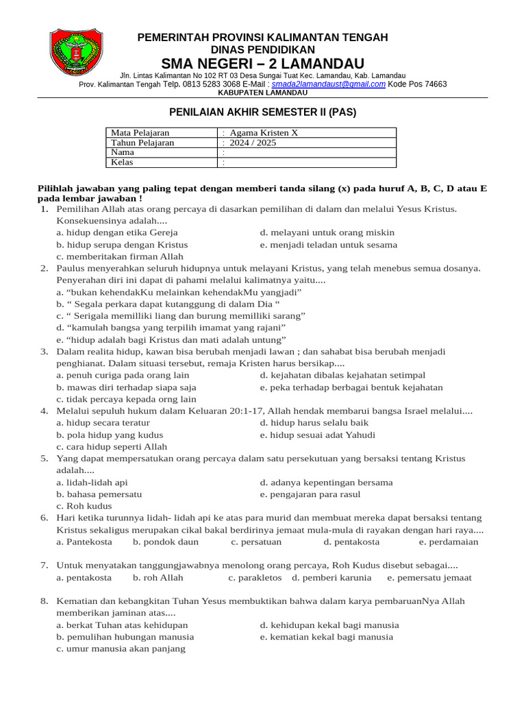 Kunci Jawaban Agama Kristen Kelas 10 PDF Kunci Jawaban Agama Kristen Kelas 10 PDF