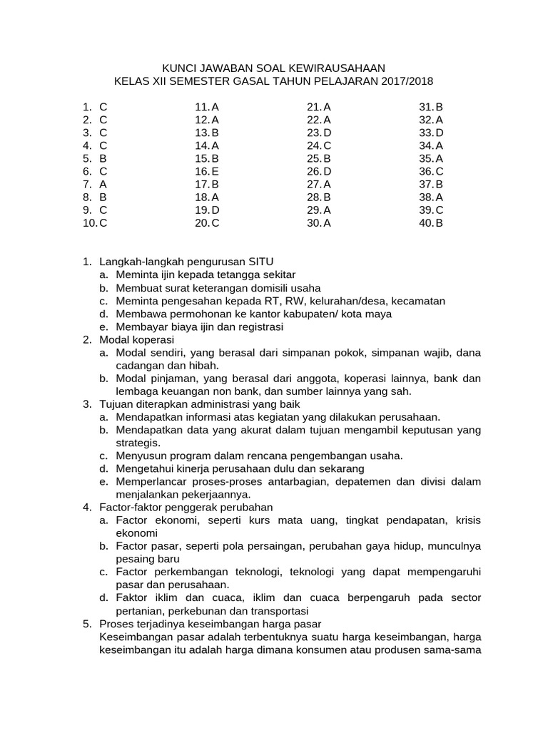 5 Soal dan Jawaban Kewirausahaan Kelas 12 Semester 1 yang Wajib Dikuasai Sebelum Ujian