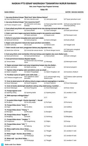 SOAL PTS GANJIL BAHASA MADURA KELAS 8 9