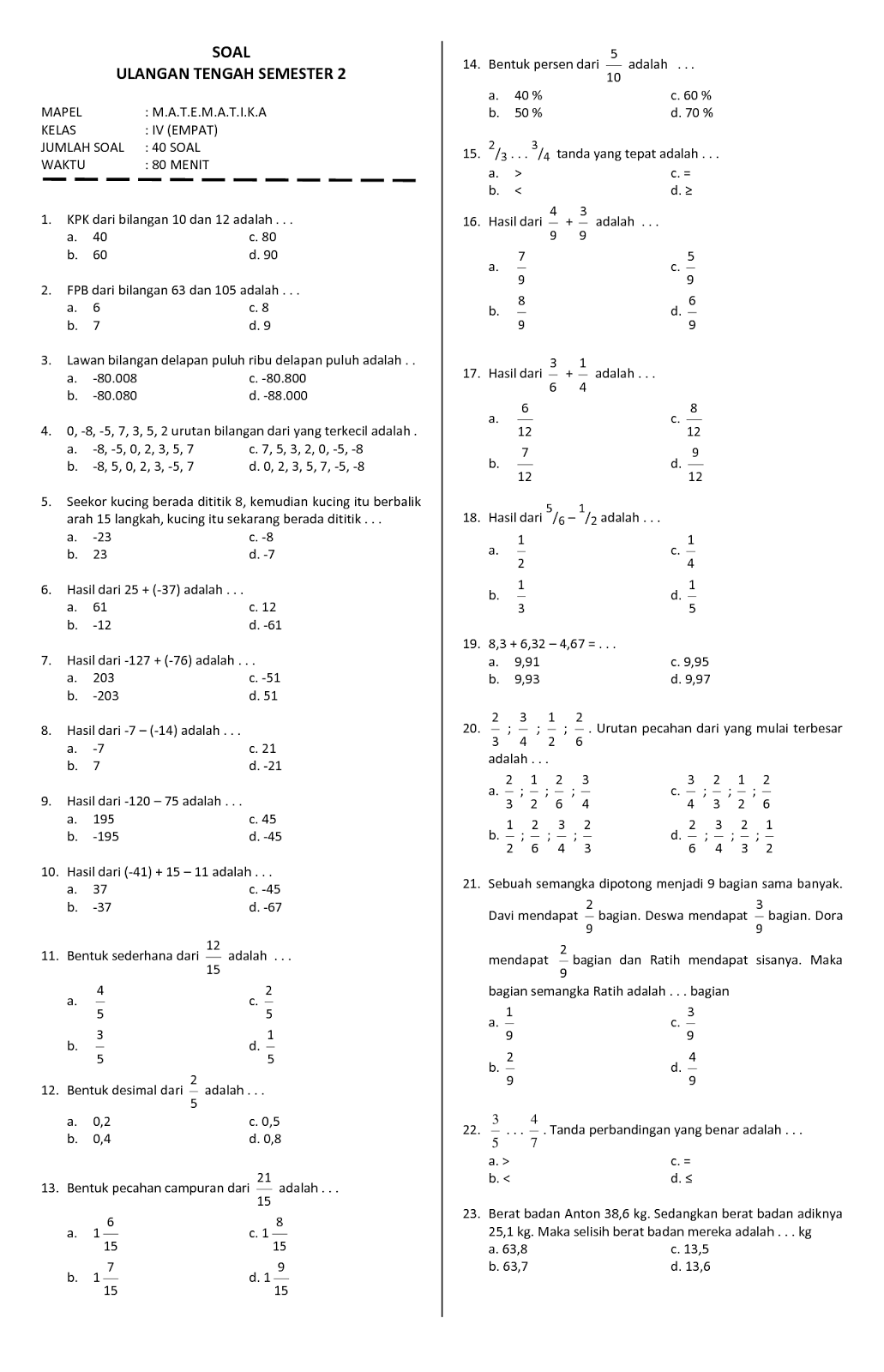 Download Soal PTS MTK Kelas 4 Semester 1 dengan 3 Tipe Materi Terbaru yang Wajib Kamu Tahu