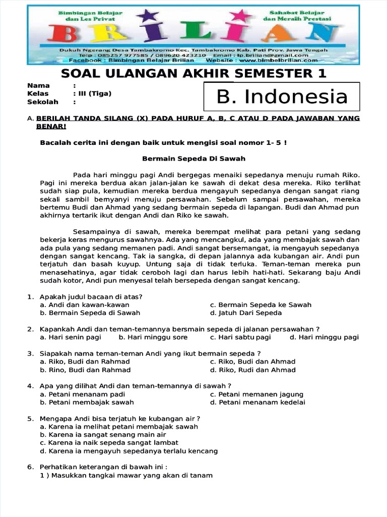 Wajib Tahu Contoh Soal Kelas 3 Bahasa Indonesia Semester 1 yang Sering Muncul di Ujian