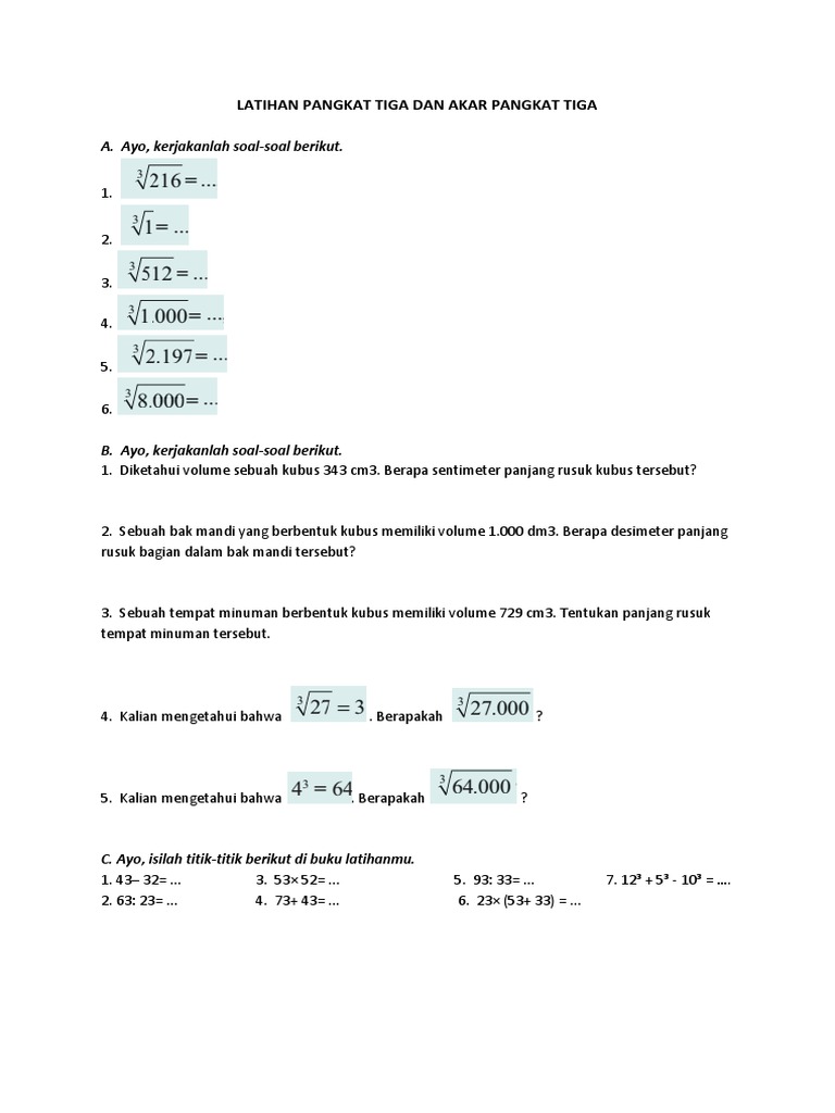 5 Latihan Soal Matematika Akar Pangkat 3 Kelas 5 Beserta Kunci Jawaban yang Wajib Dikuasai