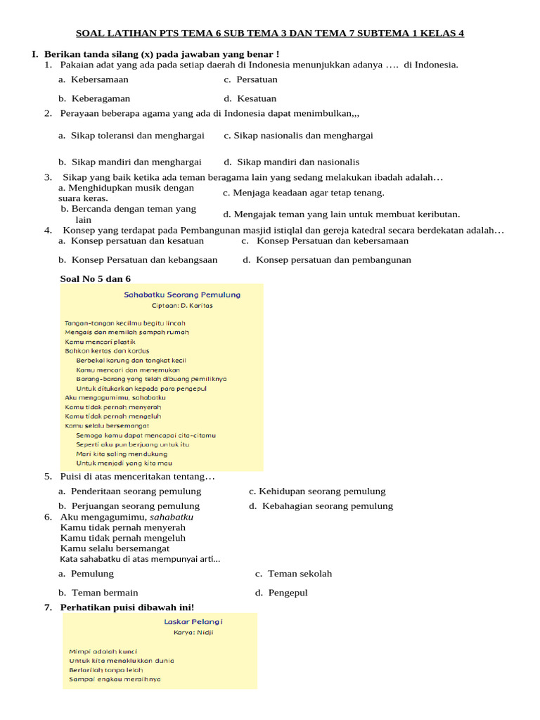Akhirnya Tersedia! Download Soal PTS Kelas 4 Sub Tema 6 7 8 Lengkap dengan Kunci Jawaban untuk Persiapan Ujian