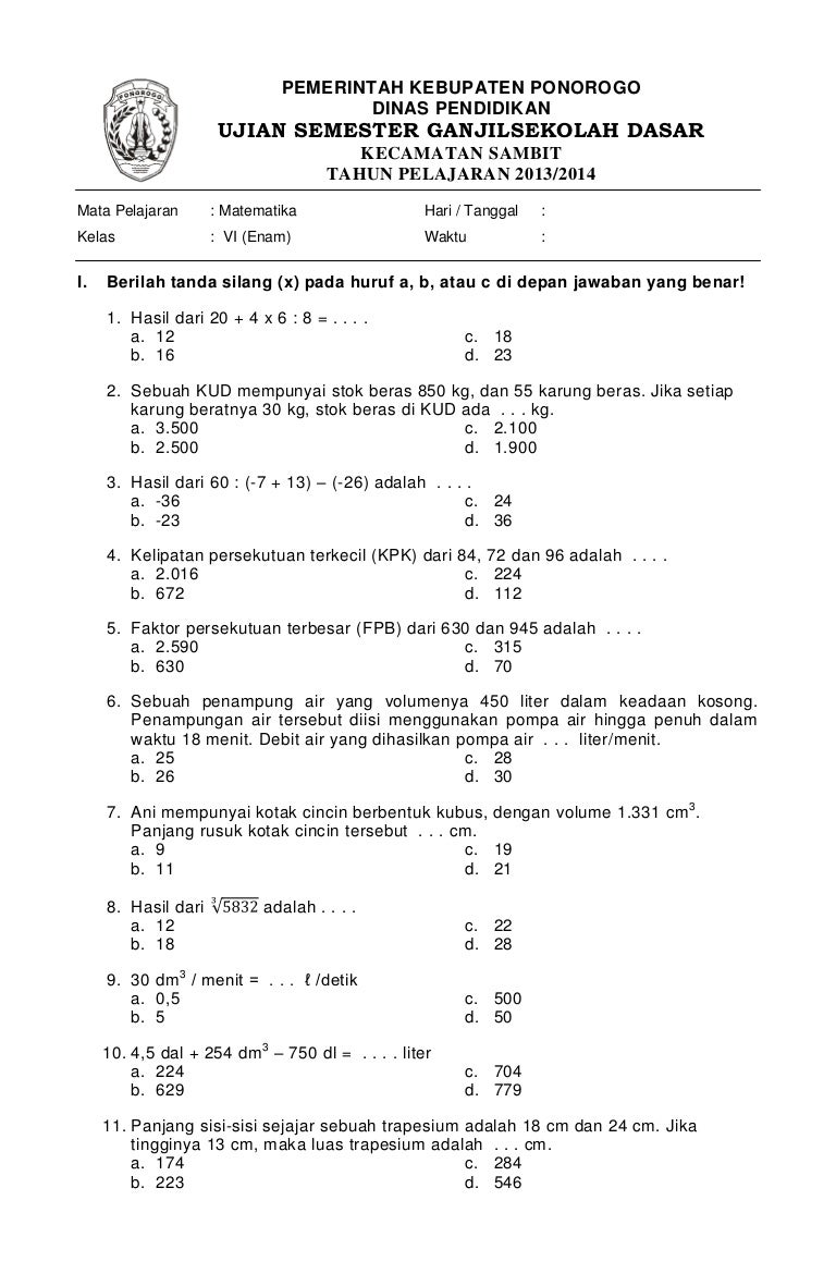 Akhirnya Tersedia Download Soal PTS Matematika Kelas 4 Semester 1 Kurikulum 2013 Siap Cetak untuk Latihan Anak Akhirnya Tersedia Download Soal PTS Matematika Kelas 4 Semester 1 Kurikulum 2013 Siap Cetak untuk Latihan Anak