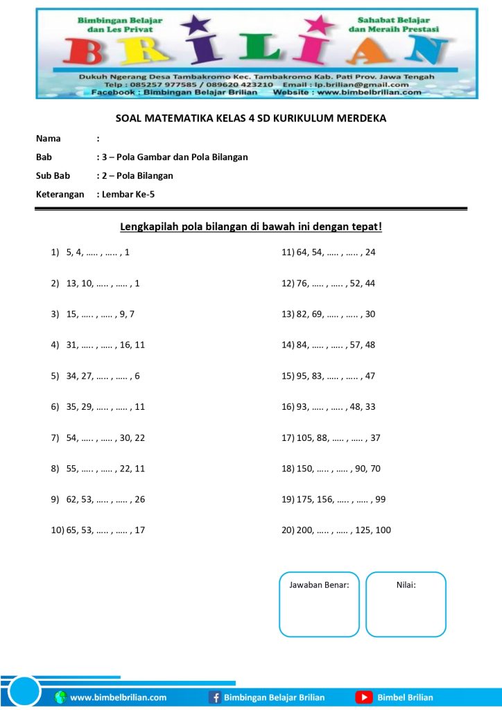 Download Soal PTS Kelas 4 Semester 2 Tema 7 Lengkap dengan Kunci Jawaban, Ini Bocoran Modul Bimbel Brilian