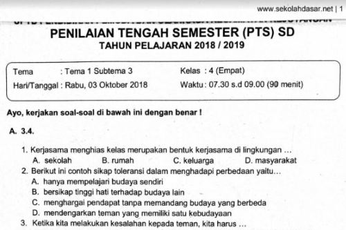 Soal Ulangan PTS Kelas 4 Tema 1 Subtema 3 - Belajar SBMPTN Soal Ulangan PTS Kelas 4 Tema 1 Subtema 3 - Belajar SBMPTN