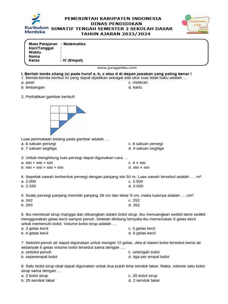 Download Soal PTS Matematika Kelas 4 Kurikulum Merdeka Lengkap dengan Kunci Jawaban dan 30 Contoh Soal Terbaru
