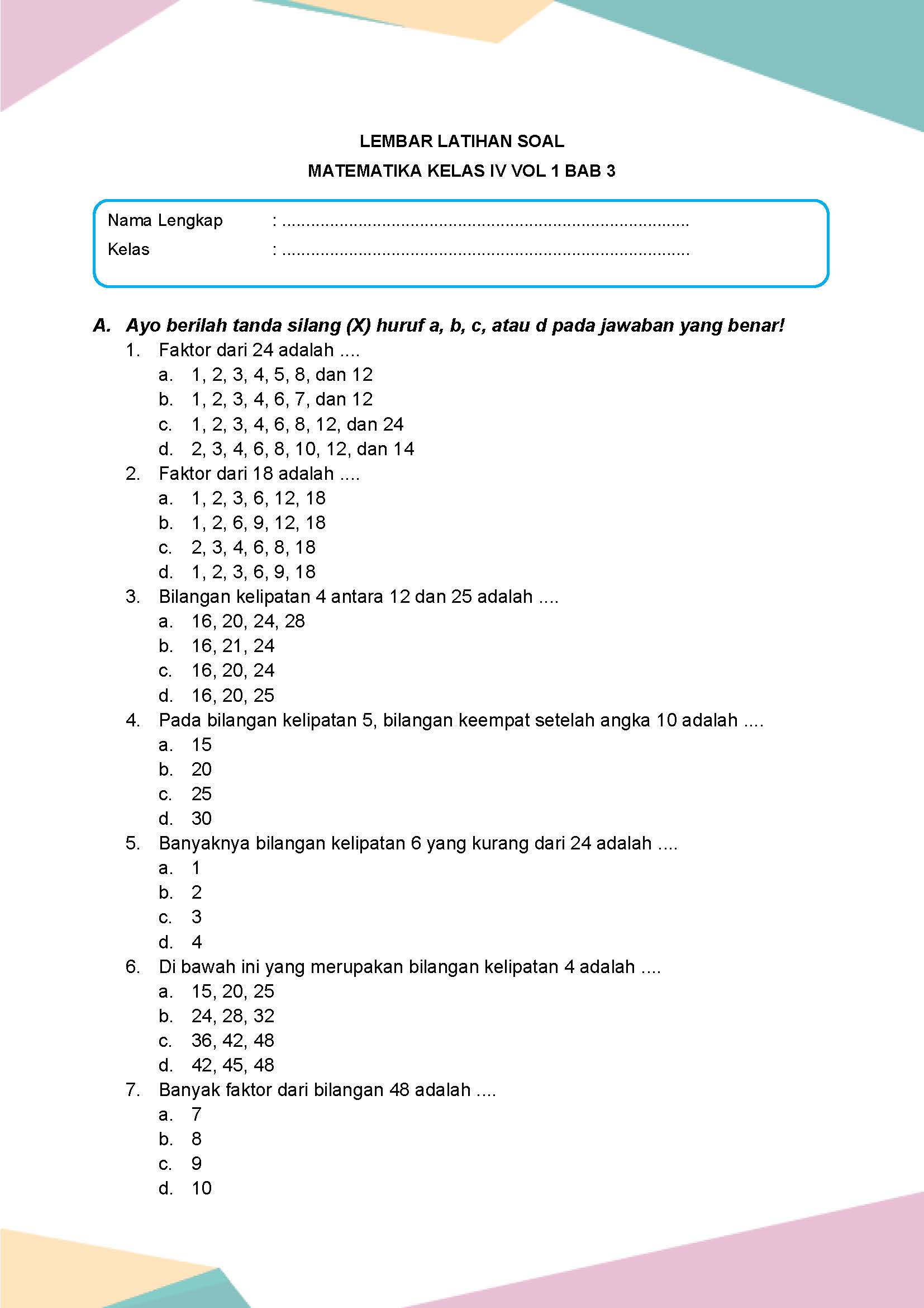 Kuasai Persegi & Persegi Panjang latihan soal matematika bab 3 esps matematika kelas 4