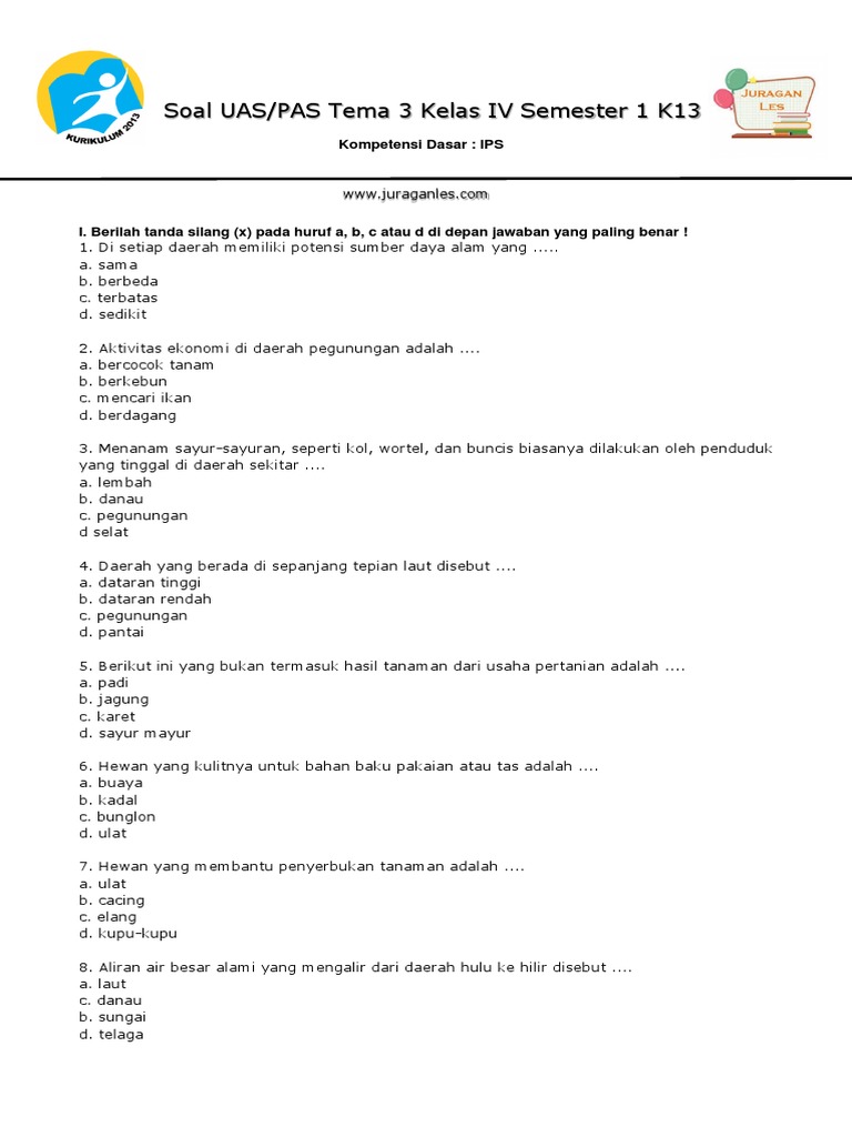 Terbukti Rahasia 7 Contoh Soal Tema 3 Kelas 4 UAS Semester 1 yang Bikin Nilai Meningkat