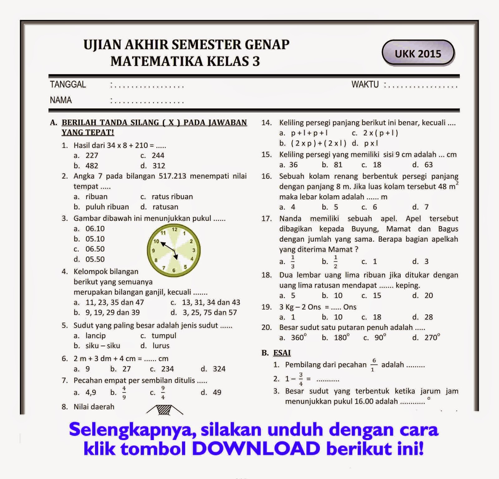 Ternyata Ini 7 Trik Jitu Menaklukkan Latihan Soal Matematika dan Jawaban Kelas 3 Semester 2 yang Jarang Diketahui
