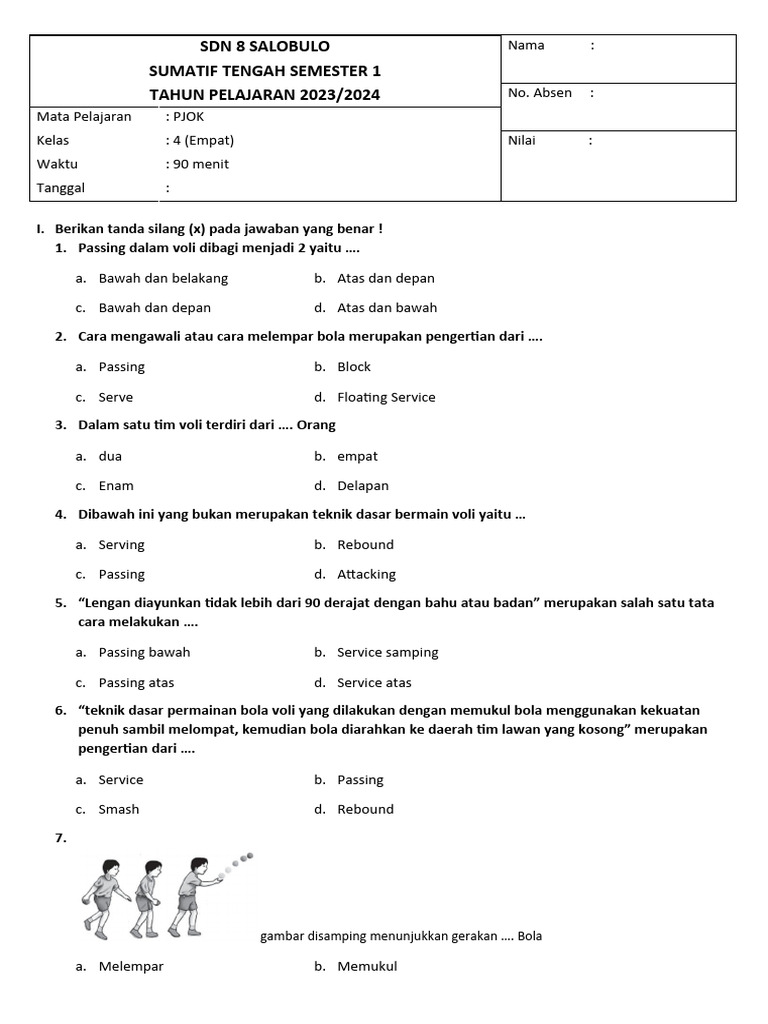 Soal PJOK Kelas 4 Semester 1 PDF Soal PJOK Kelas 4 Semester 1 PDF