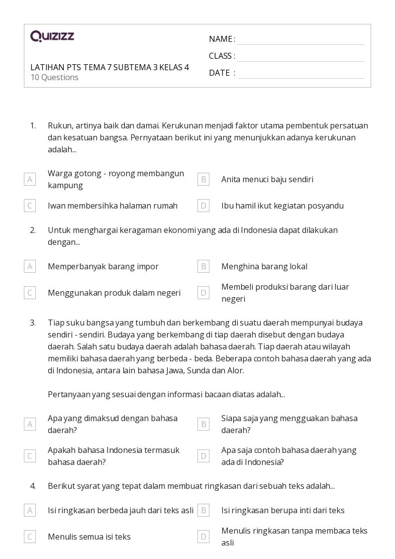 Terbukti Membantu 7 Contoh Soal Tema 7 Subtema 3 Kelas 4 yang Wajib Anda Kuasai Sekarang