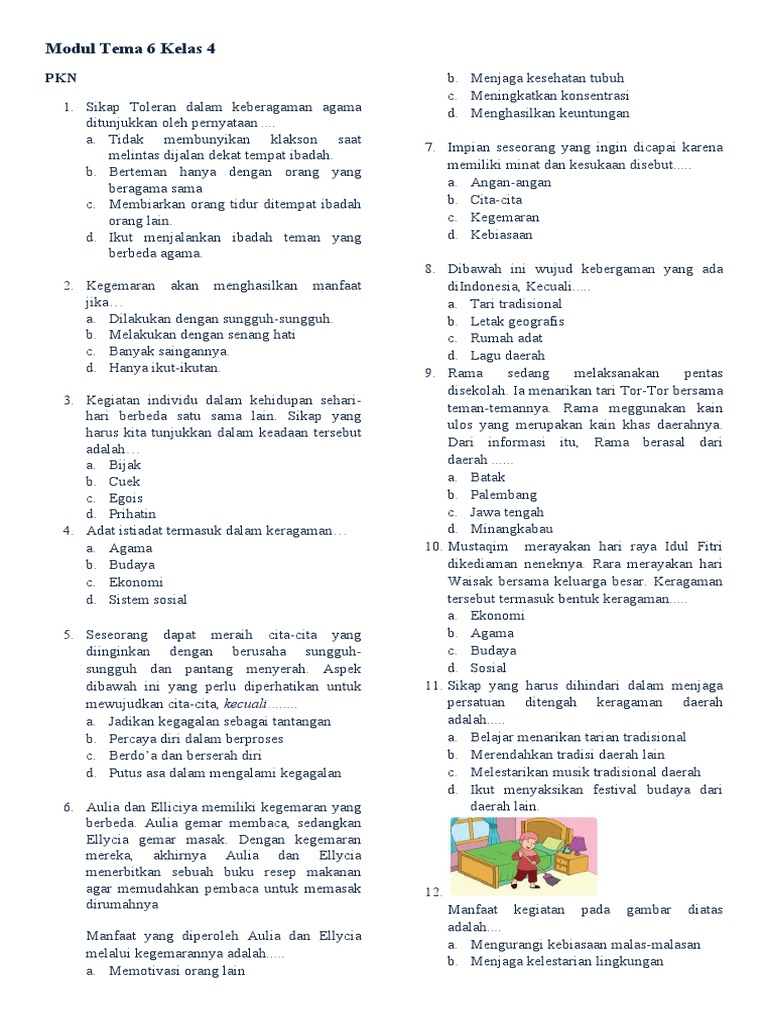 Wajib Tahu! Inilah Kumpulan Soal Soal Tematik Tema 6 Kelas 4 Terbaru Agar Nilai Maksimal Wajib Tahu! Inilah Kumpulan Soal Soal Tematik Tema 6 Kelas 4 Terbaru Agar Nilai Maksimal