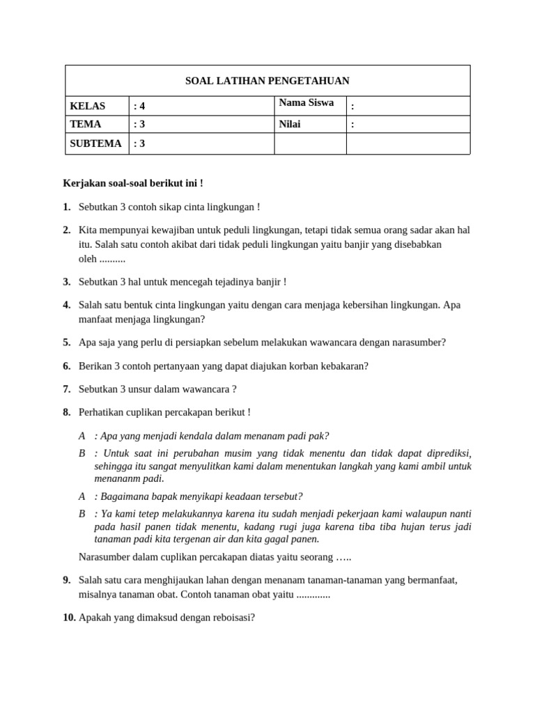 Wajib Tahu Kumpulan Contoh Soal Tema 3 Kelas 4 Kurikulum 2013 Terbaru Tahun Ini Wajib Tahu Kumpulan Contoh Soal Tema 3 Kelas 4 Kurikulum 2013 Terbaru Tahun Ini